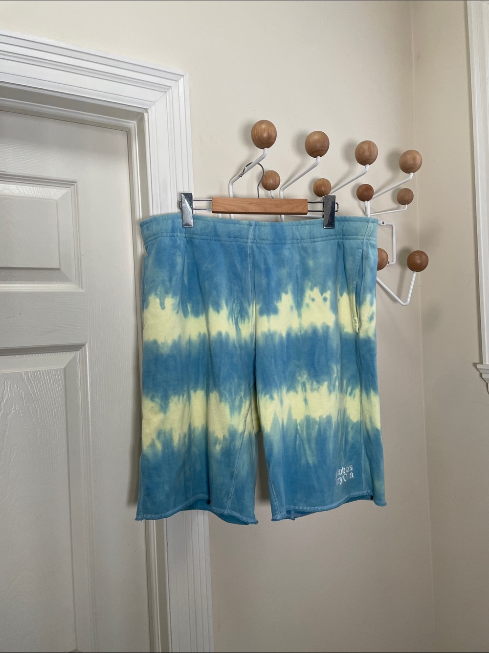 October's Very Own OVO - Tie Dyed Sweatpant Shorts - Blue / Yellow - L